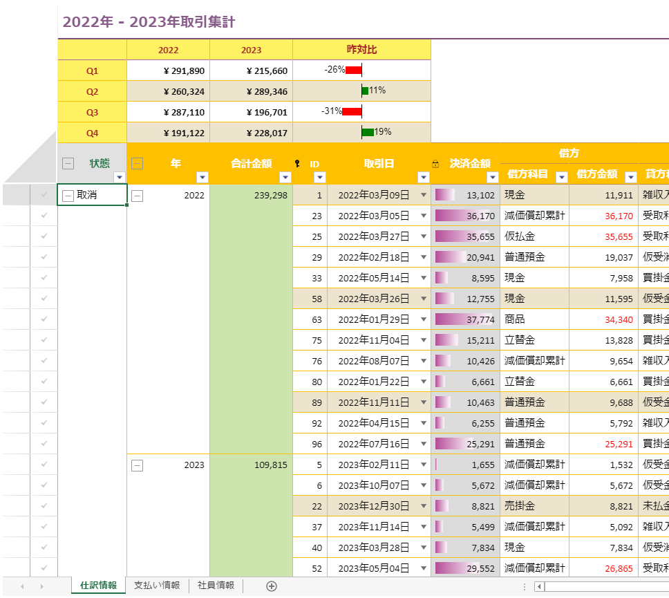 SpreadJS 取引情報集計