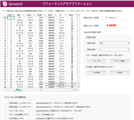 SpreadJS パフォーマンスデモ